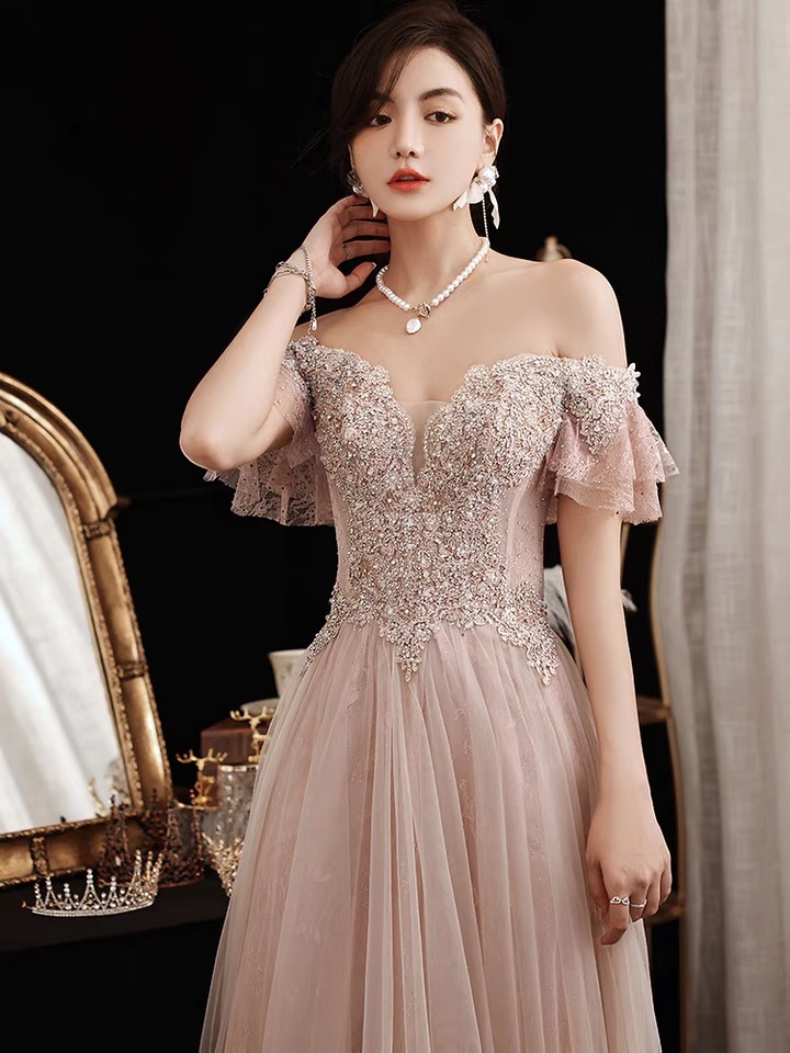 Birthday dress high-end dress niche temperament lady pink long-sleeved dress R1797 main image 1