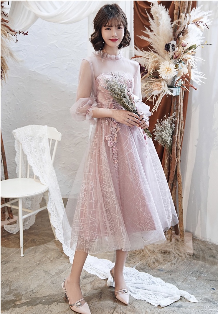 Pink Homecoming Dress, Fairy,graduation Dress, High Neck Birthday Dress Bridesmaid Dress, Custom Made