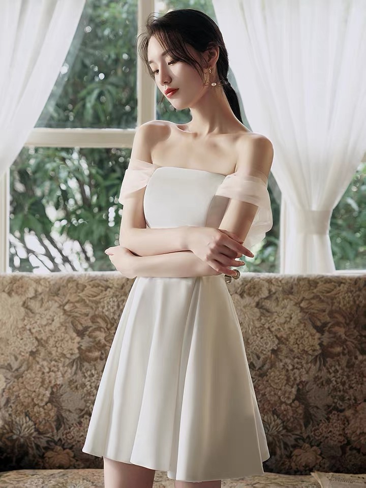 White Dress, Short Socialite Dress, Off-the-shoulder Birthday Dress, Homecoming Dress,custom Made