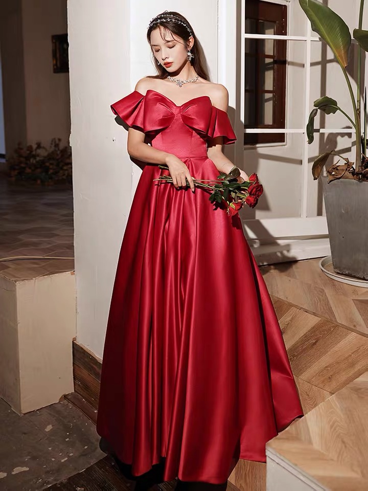 Satin Elegant Dress, Off Shoulder Simple Evening Dress, Custom Made