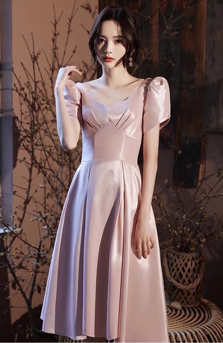 Square Neck Homecoming Dress, Pink Bridesmaid Dress, Homecoming Dress,custom Made