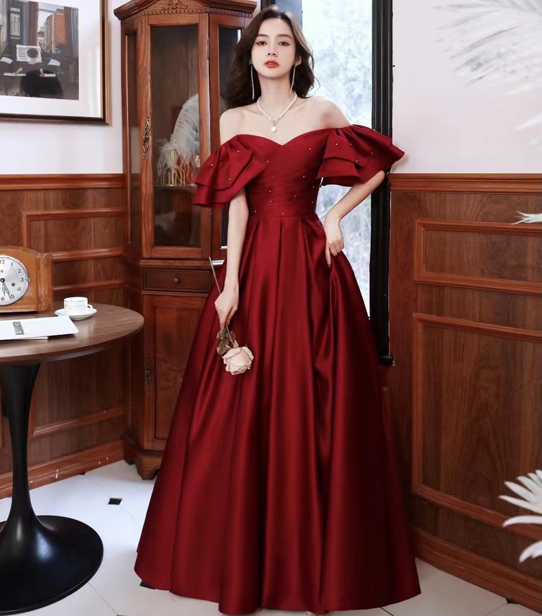 Off-shoulder Prom Dress, Long Burgundy Evening Gown ,custom Made