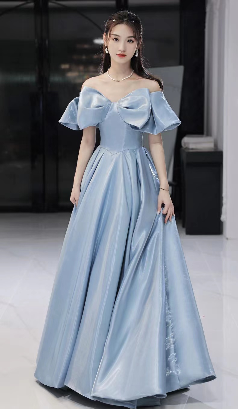 Temperamental Blue Prom Dress,off Shoulder Evening Gown,custom Made