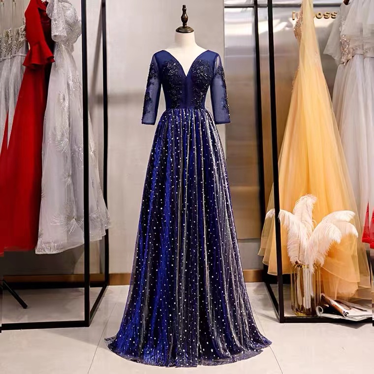 Royal Blue Evening Dress, Long Fairy Dress, V-neck Elegant Prom Dress,custom Made