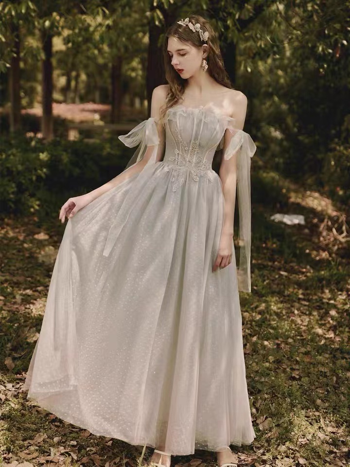 , Wedding Bridesmaid Dress, Off Shoulder Fairy Grey Dress,custom Made