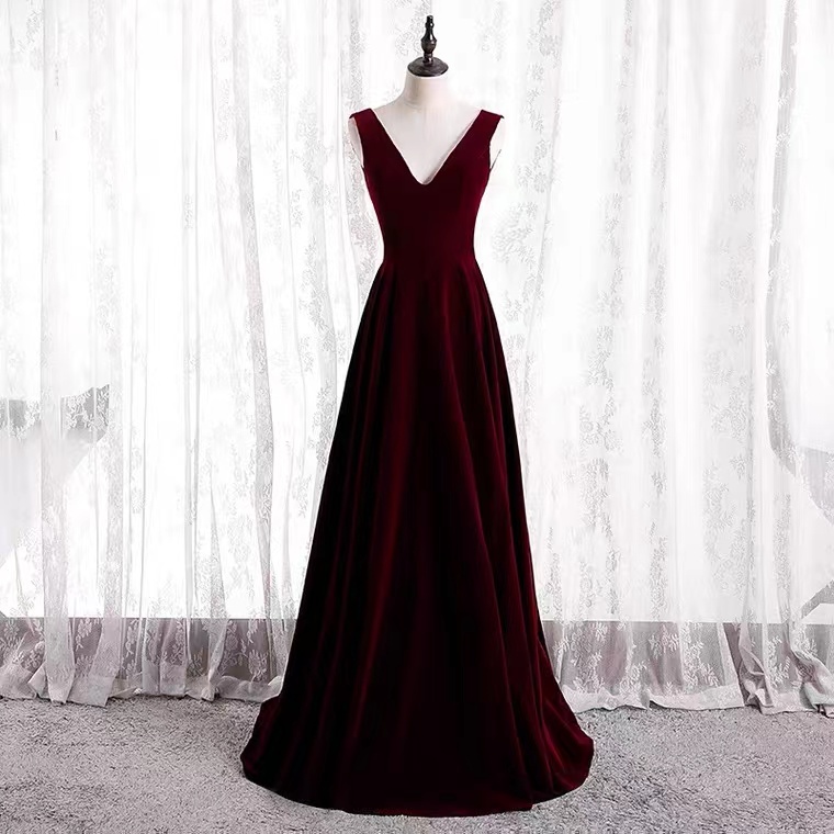 V-neck Prom Dress, Velvet Dress, Long Fairy Party Dress,custom Made