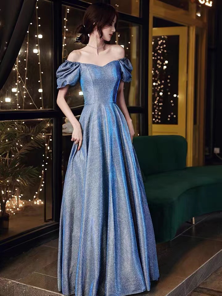 Star Evening Dress, Blue Offshoulder Prom Dress ,custom Made