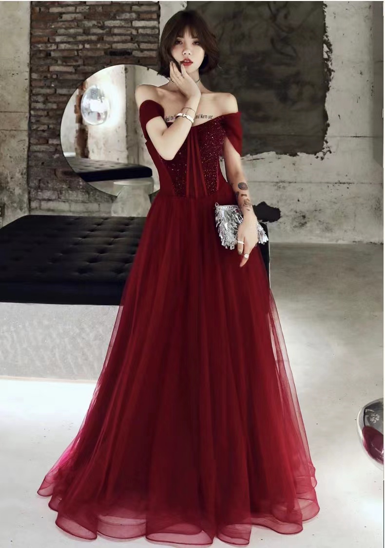 Heavy Hand-beaded Prom Dress, Red Dress, Off-the-shoulder Evening Dress,custom Made