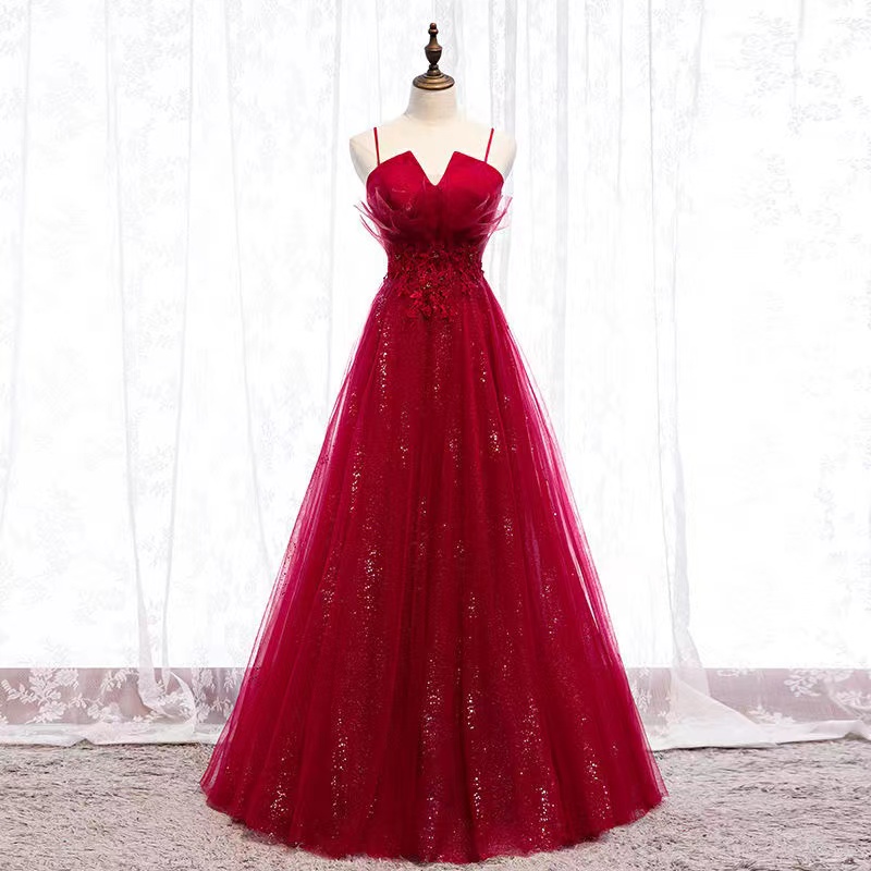 Red Dress, Long Spaghetti Strap Sexy Evening Dress, Temperamental Dress,custom Made