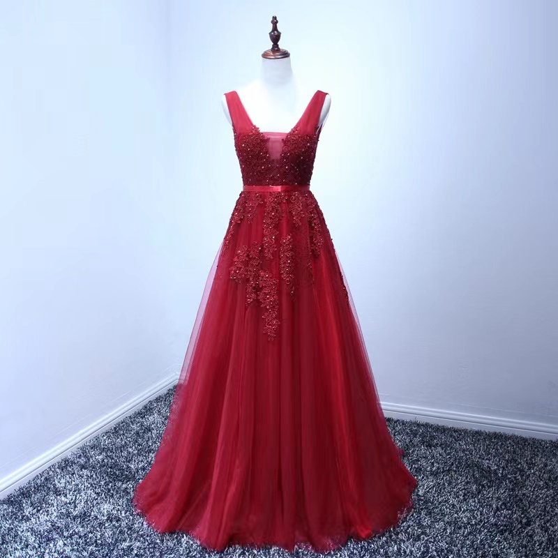 Red Dress, Sexy Evening Dress, V-neck Prom Dress,custom Made
