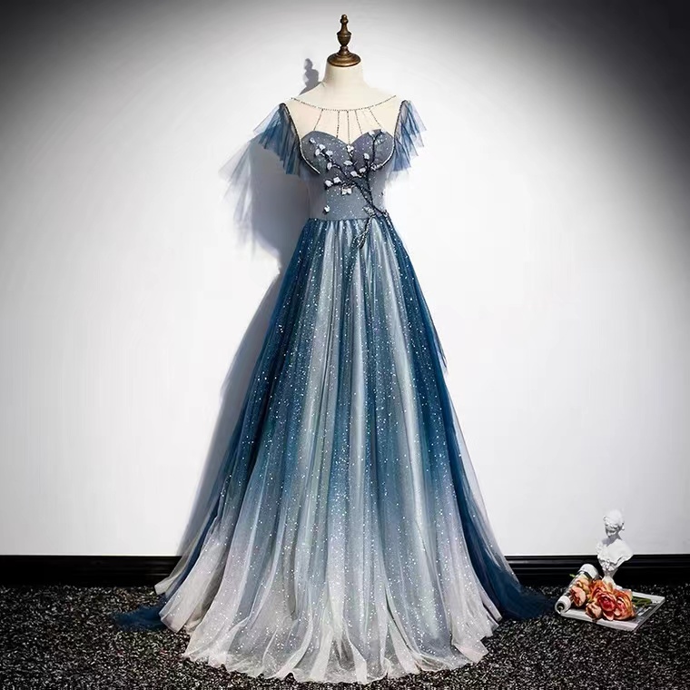 High Class Prom Dress, Noble Fairy Dress, Blue Evening Dress,custom Made