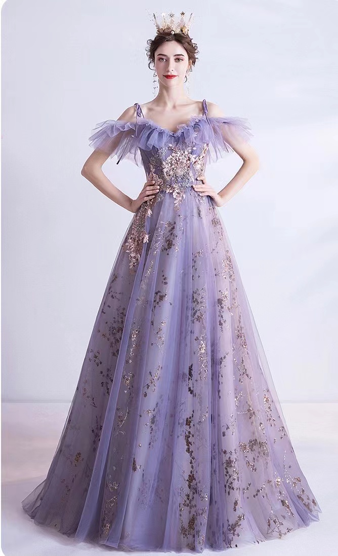 Fairy Purple Prom Dress,birthday Party Dress, Spaghetti Strap Wedding Gown,custom Made
