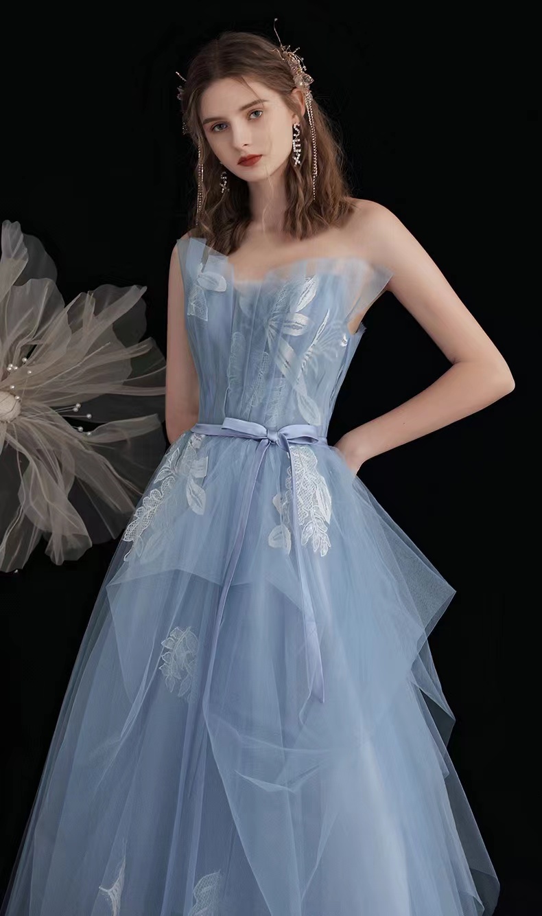 Class Evening Dress, Blue Prom Dress, Strapless Fashion Party Dress,mcustom Made