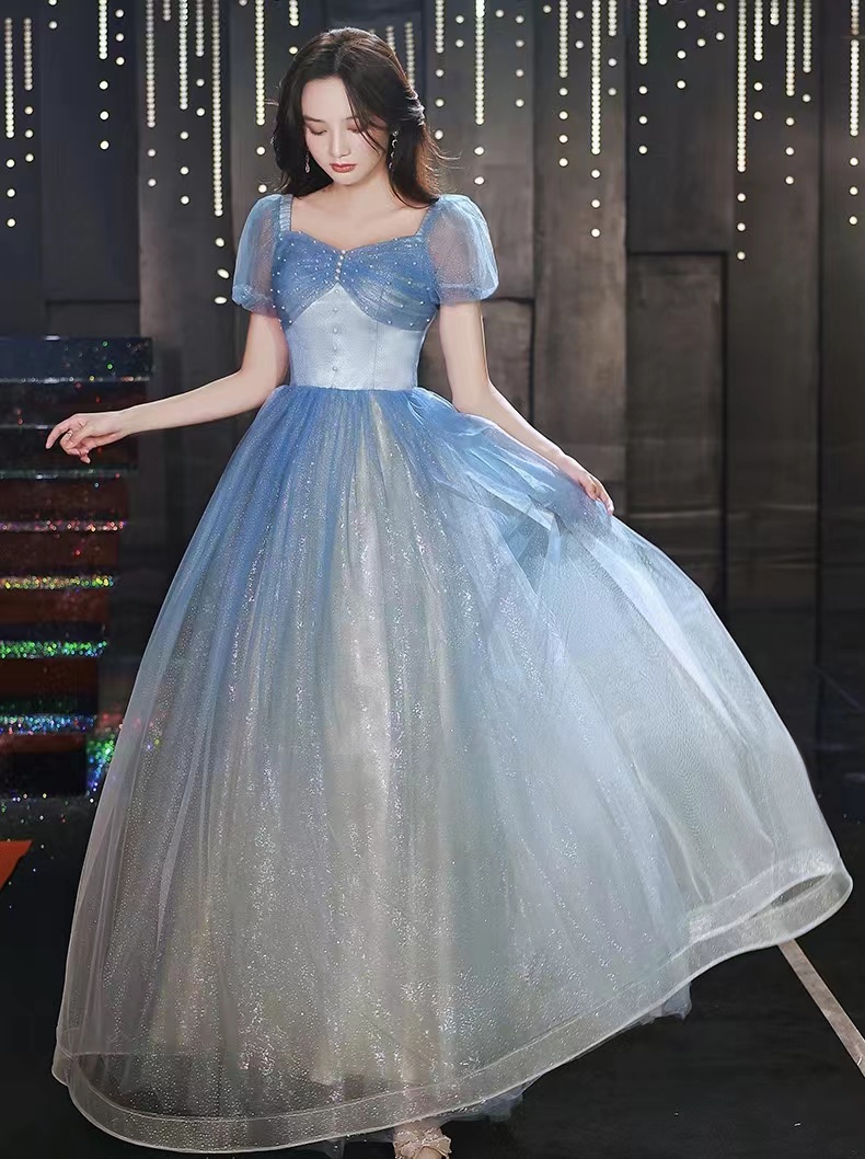 Blue Evening Dress, Sexy Dress, Square Collar Princess Dress,custom Made
