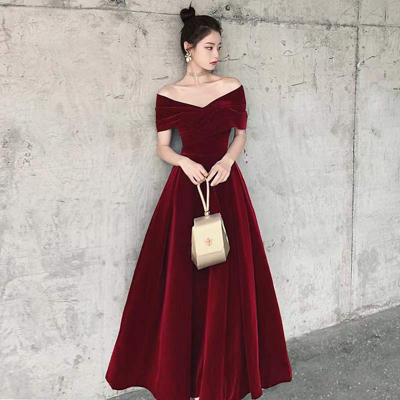Burgundy Prom Gown, Off Shoulder Evening Gown,custom Made