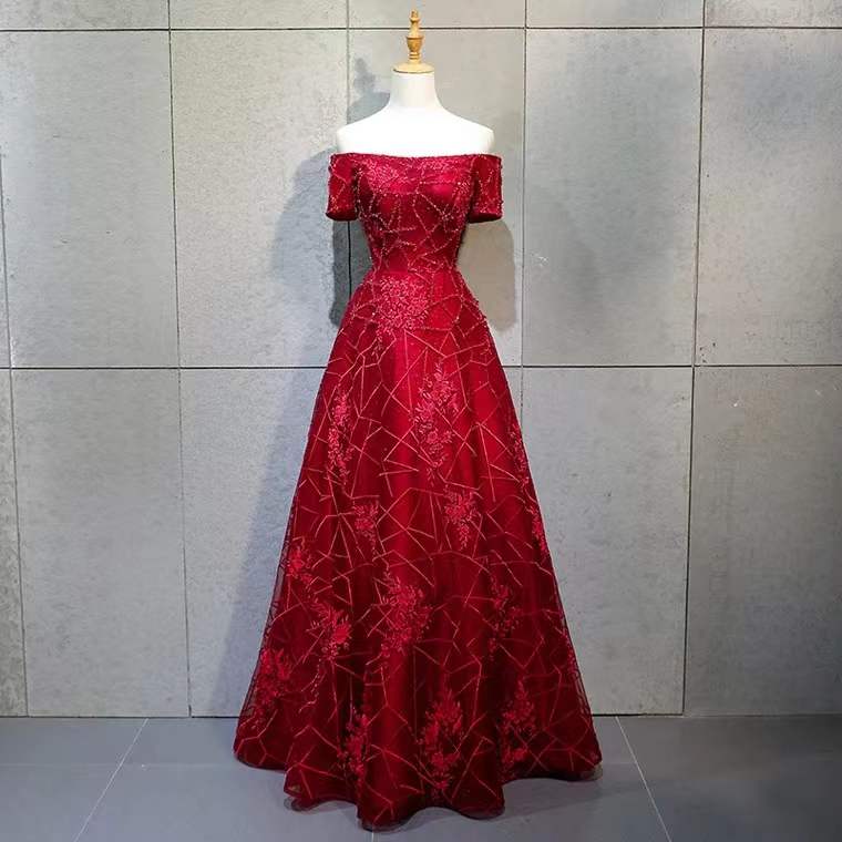 Red Bridal Gown, Off Shoulder Evening Dress,custom Made