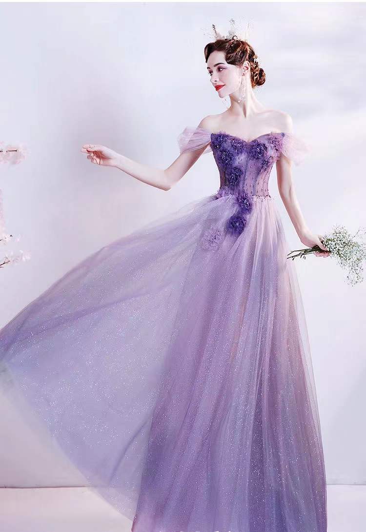 Flower Fairy Prom Gown, Purple Party Dress,off Shoulder Bridesmaids Dress,custom Made