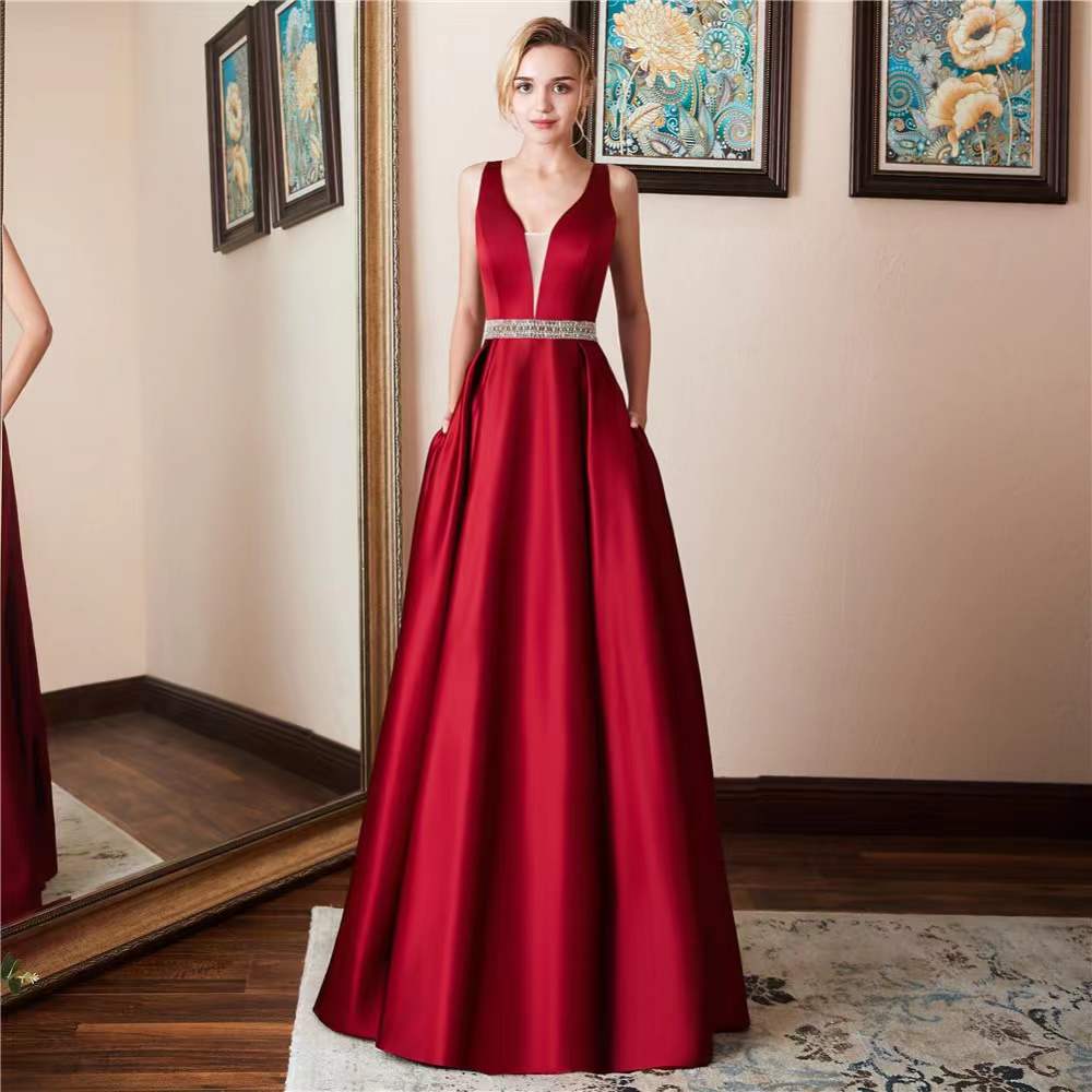 Sleeveless Backless Evening Dress, V-neck Party Dress, Red Prom Dress, Custom Made