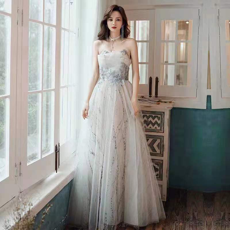 Strapless Fairy Dress, Dreamy Grey Prom Dress, Custom Made