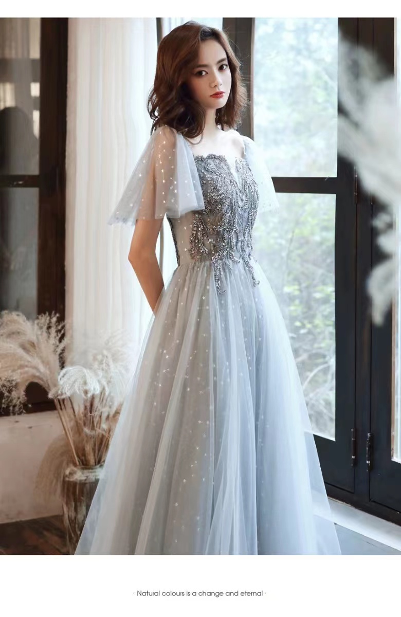 Off Shoulder Evening Dress, Temperament Atmosphere Fairy Dress, Gray ...