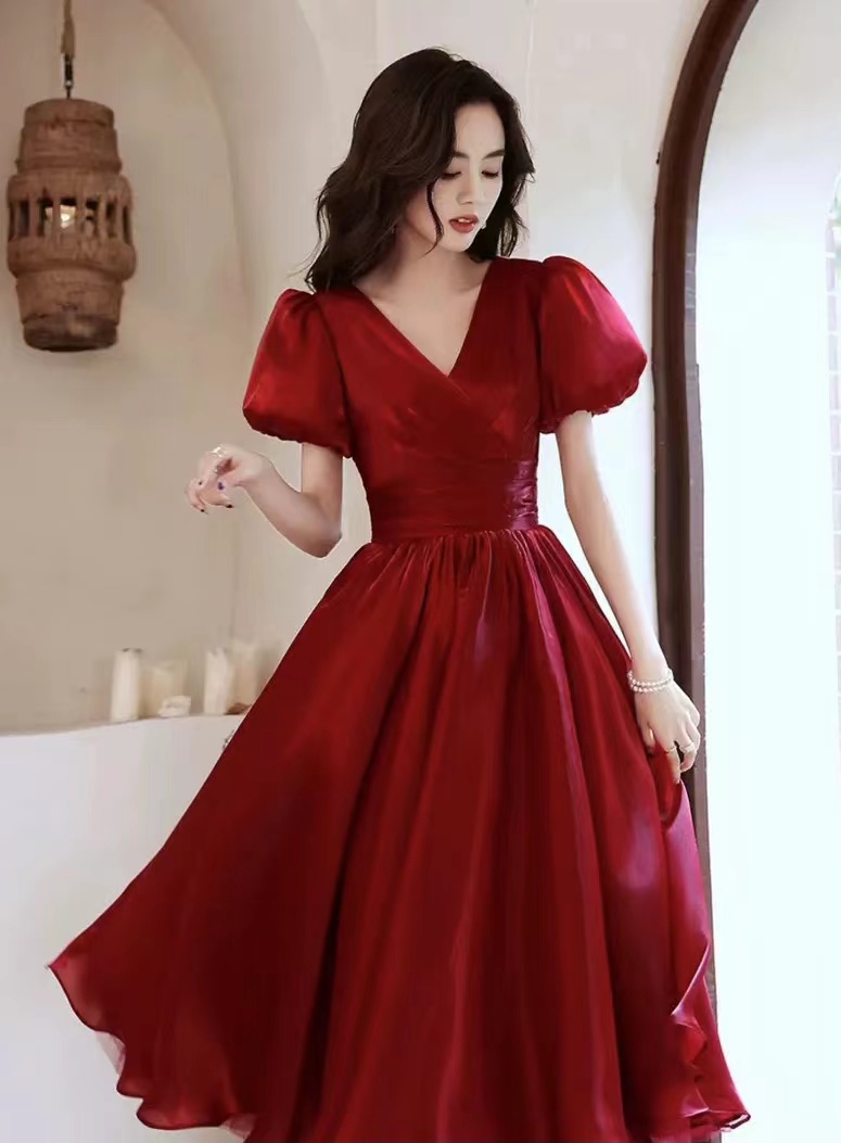 Runaway Princess Dress, Red Dress, V-neck Party Dress, Custom Made