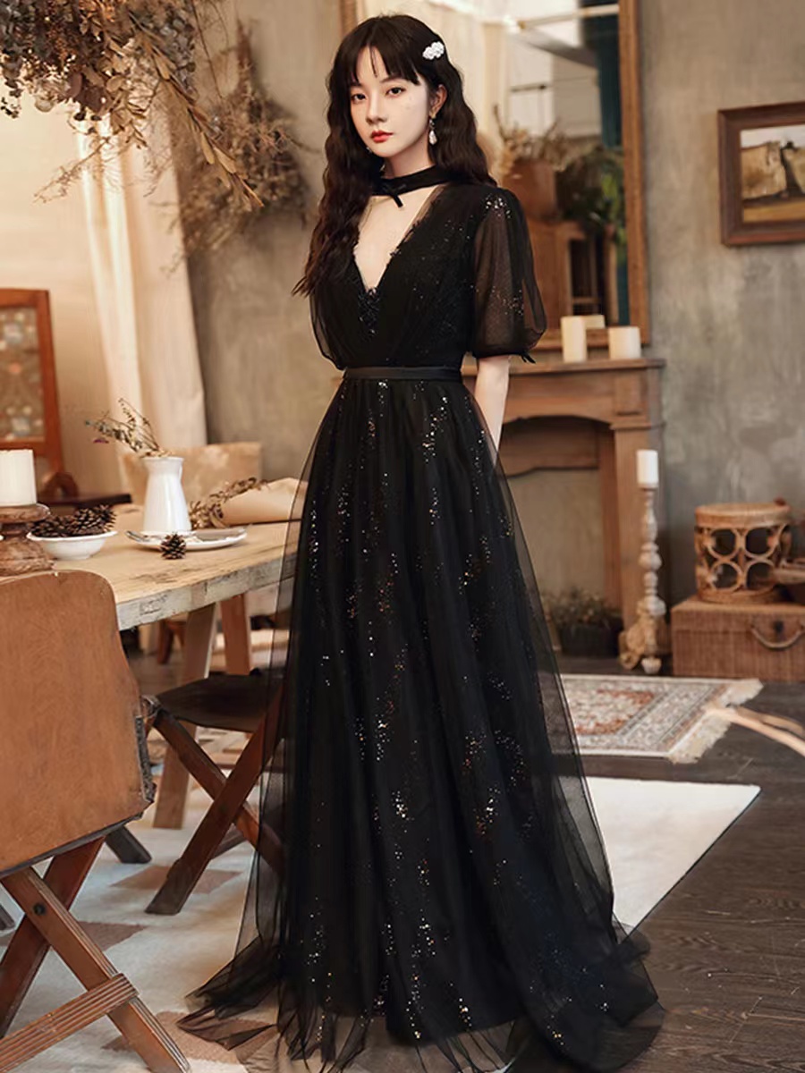 Black Dress, Class Prom Dress, Elegant Evening Dress, Custom Made