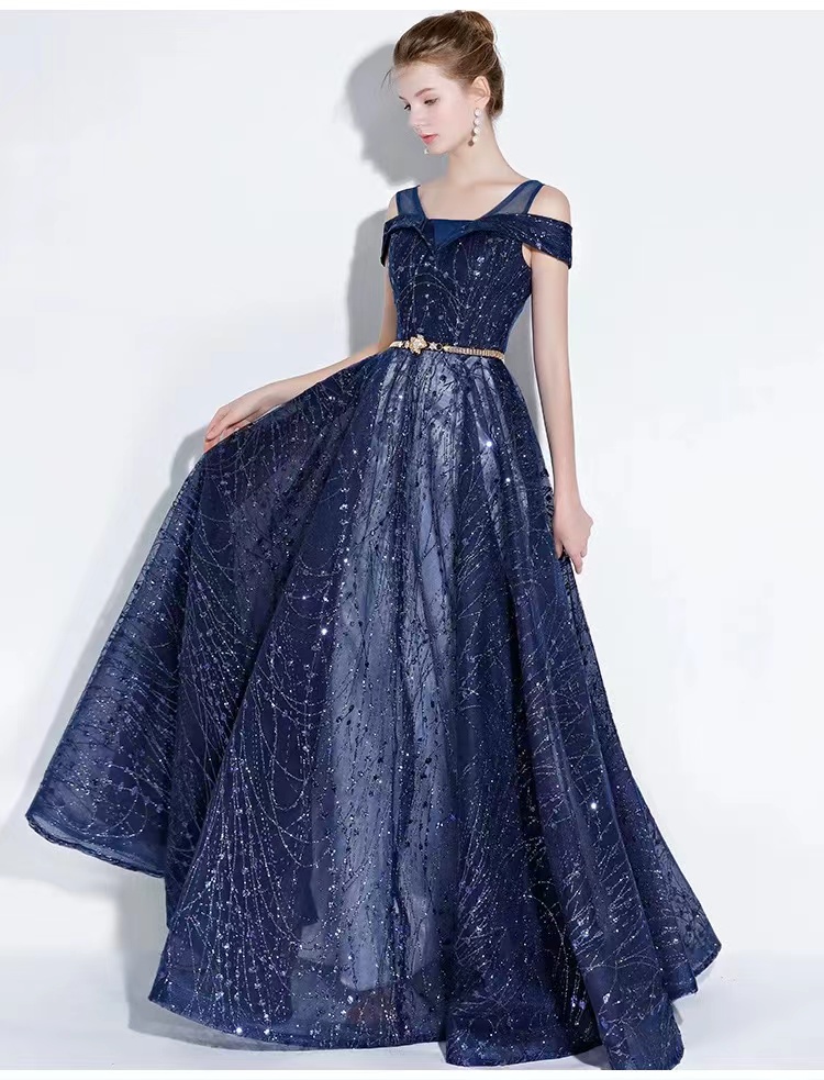 Long, Elegant Evening Dress, Blue Party Dress, Custom Made