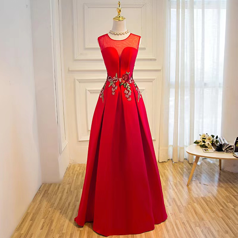 Red Dress, Long Bridesmaid Dress,Sleeveless Applique Prom Dress ,Custom Made