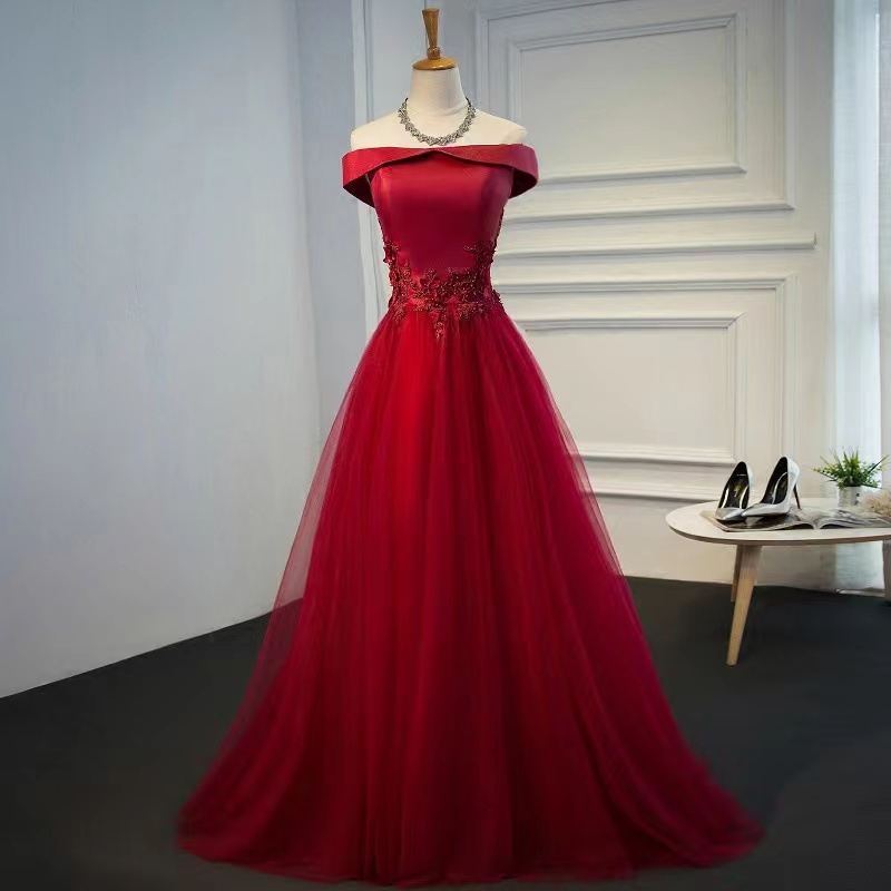 Red Party Dress,off Shoulder Prom Dress With Applique,custom Made