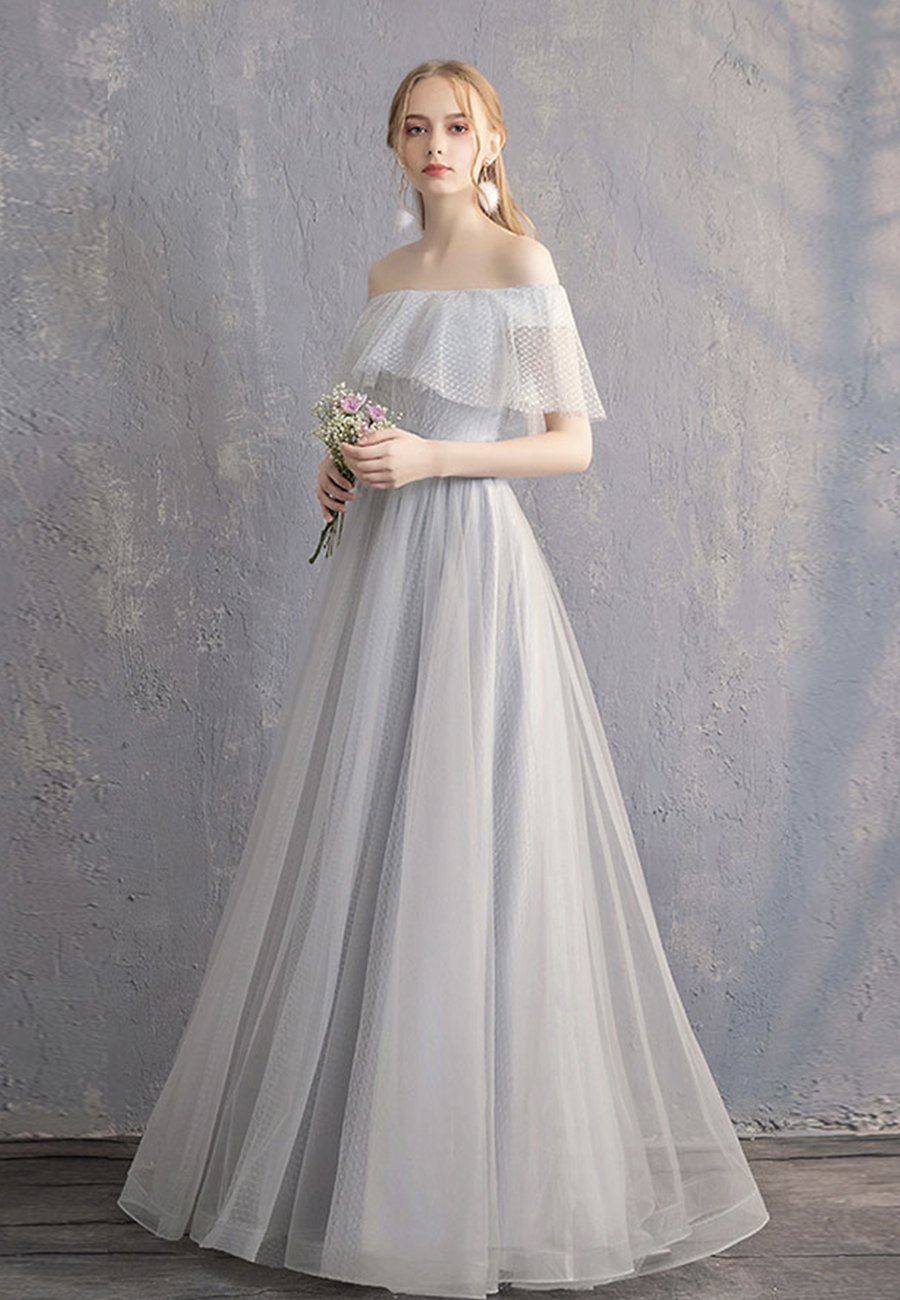 Gray Tulle Bridesmaid Dress ,long Prom Dress, Simple Evening Dress,custom Made