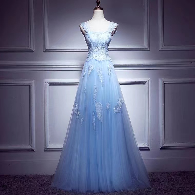 Class Long High-grade Prom Dress, Applique Blue Evening Dress,custom Made