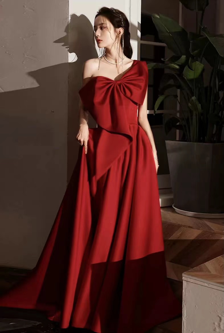 Burgundy Evening Dress, Sexy Party Dress, One-shoulder Prom Dress,custom Made