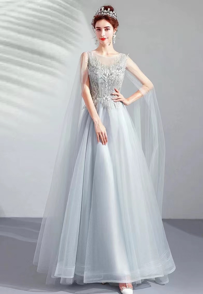 Gray Long-sleeve Birthday Dress, Elegant Formal Dress,custom Made