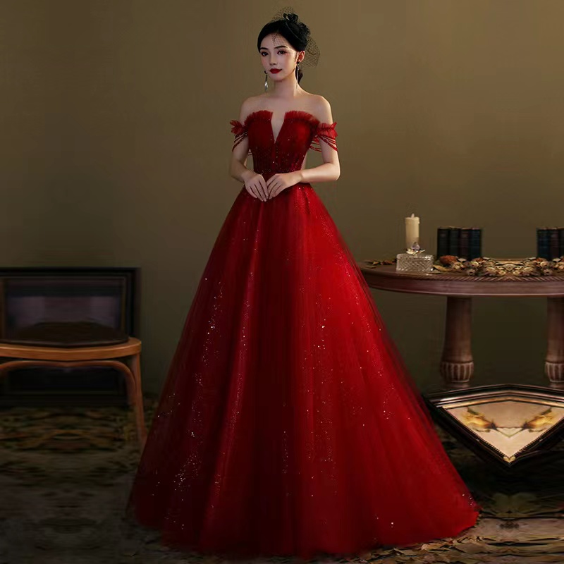 Brugundy Prom Dress, Birthday Evening Dress, Off Shouder Party Dress,custom Made