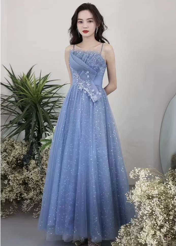 Blue Star Prom Dress, Spaghetti Strap Evening Dress, Fashionable Party Dress,custom Made