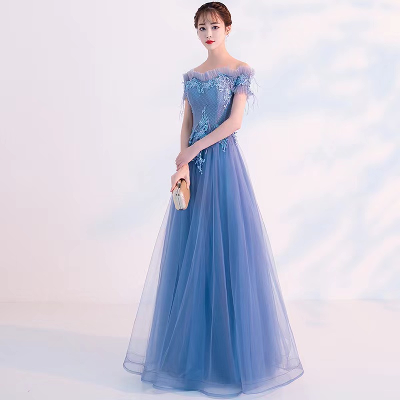Blue Prom Dress, Off Shoulder Evening Dress, Formal Party Dress,custom Made