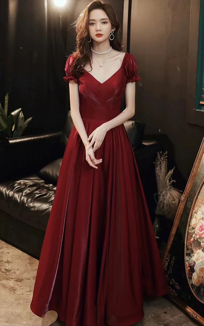 Red Evening Dress ,elegant Formal Dress,v-neck Prom Dress,custom Made