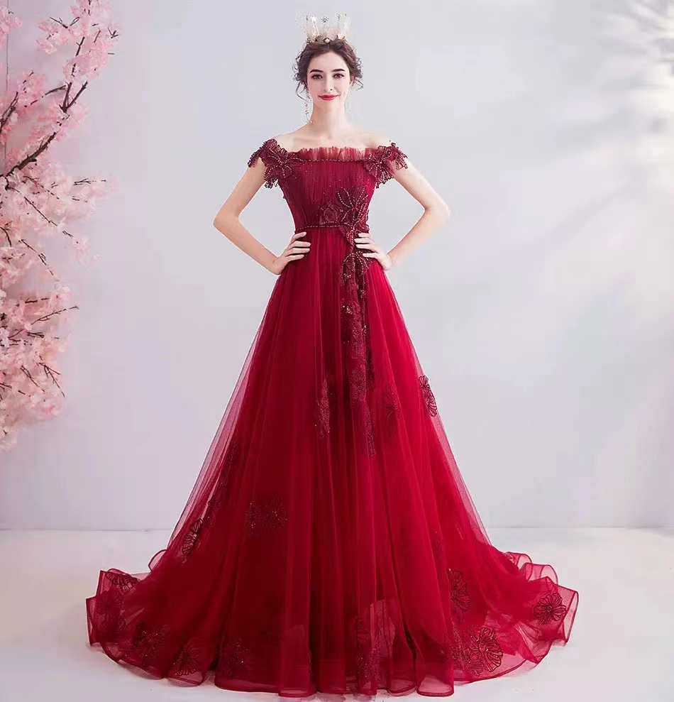 Off-shoulder Prom Dress, Red Evening Dress, Elegant Party Dress,custom Made
