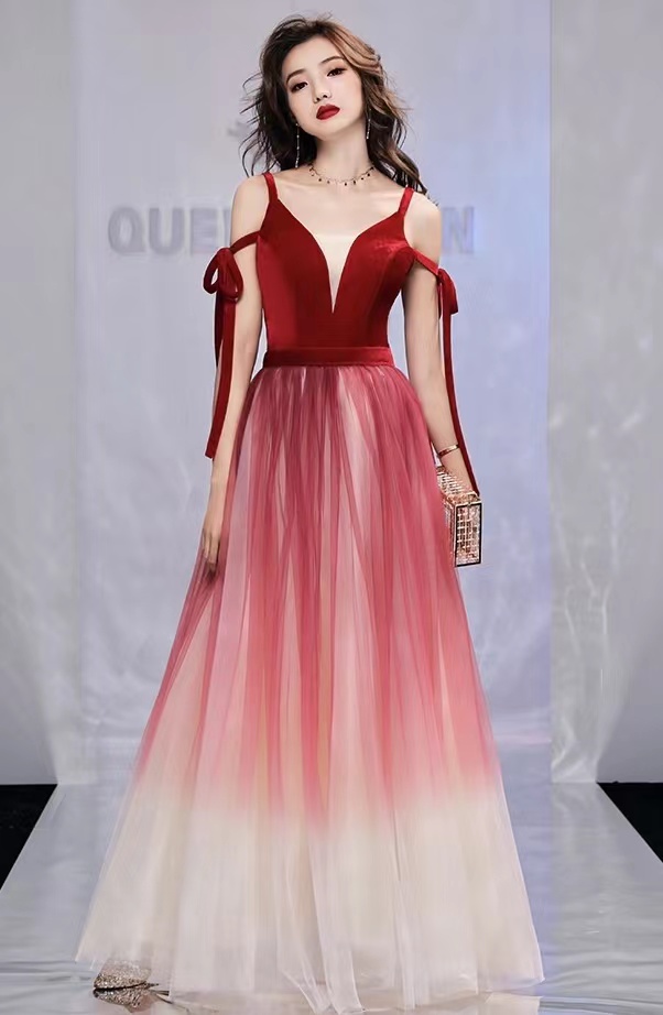 Elegant Navy/red Dress, Stylish Prom Dress, Gradient Party Dress,custom Made
