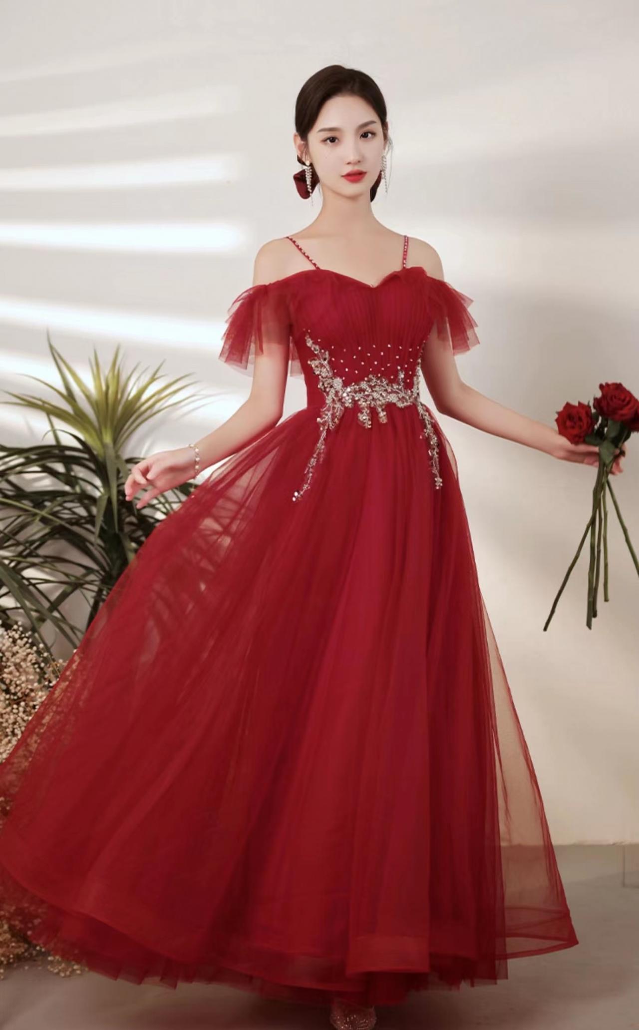 Spaghetti Strap Party Dress, Red Dress, Temperament Escaped Princess Dress,custom Made