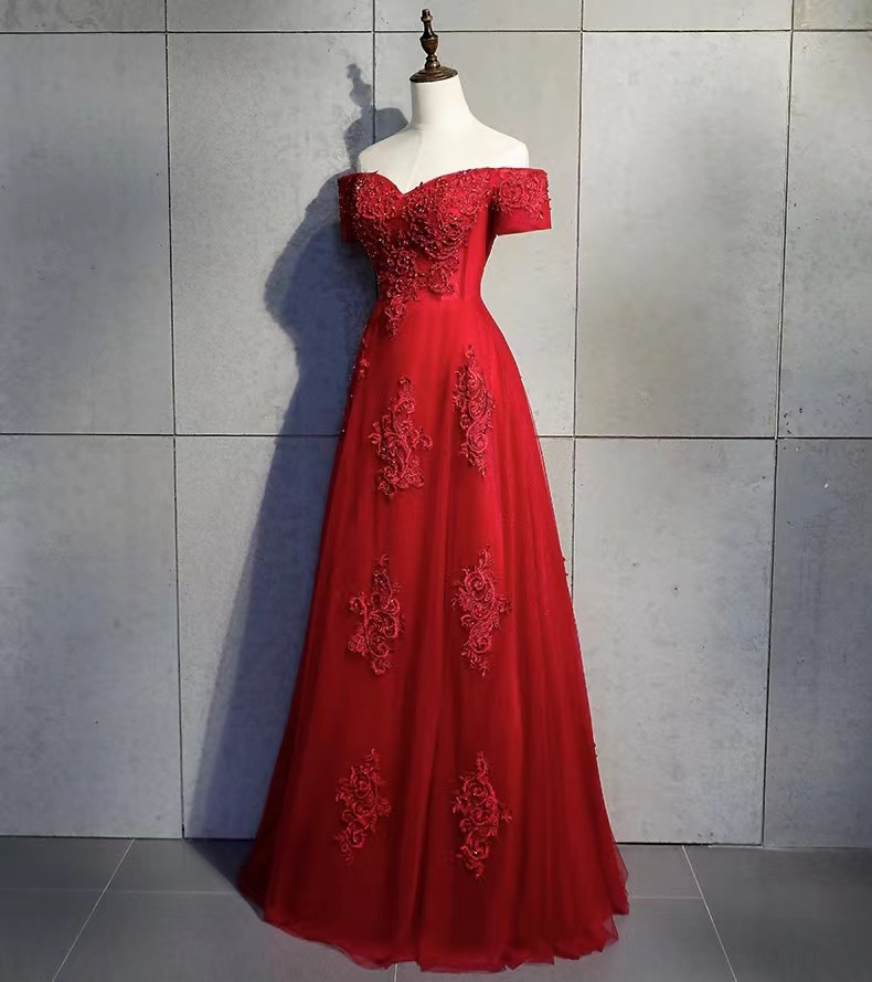 Red Wedding Dress, Off-the-shoulder Prom Ress, Glamorous Party Dress,custom Made