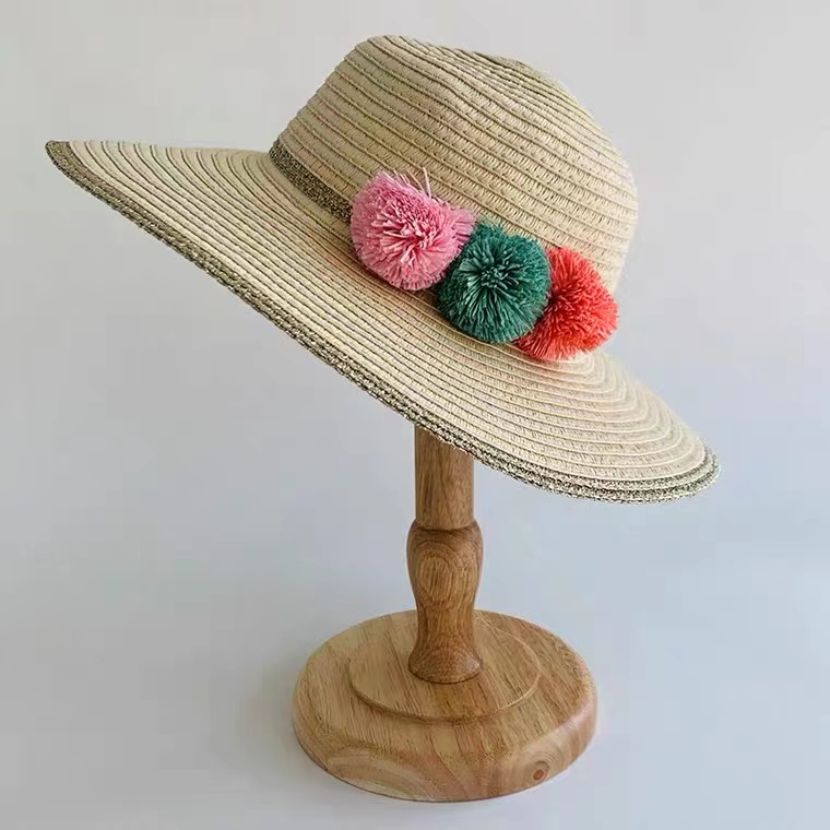 Straw Hat, Summer, Color Ball, Portable Sunshade Hat, Versatile Children/adults Beach Travel Hat