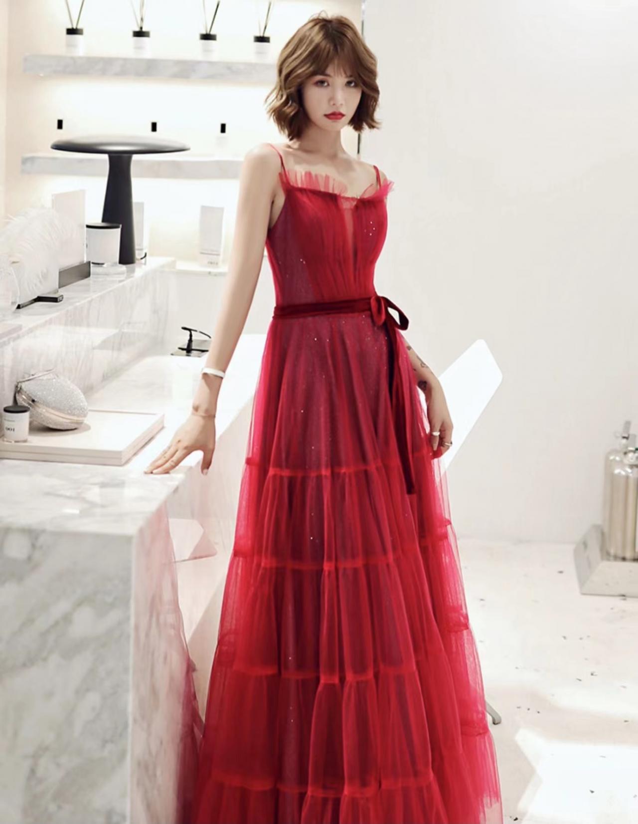 Cute Prom Dress,red Party Dress, Spaghetti Strap Prom Dress,custom Made