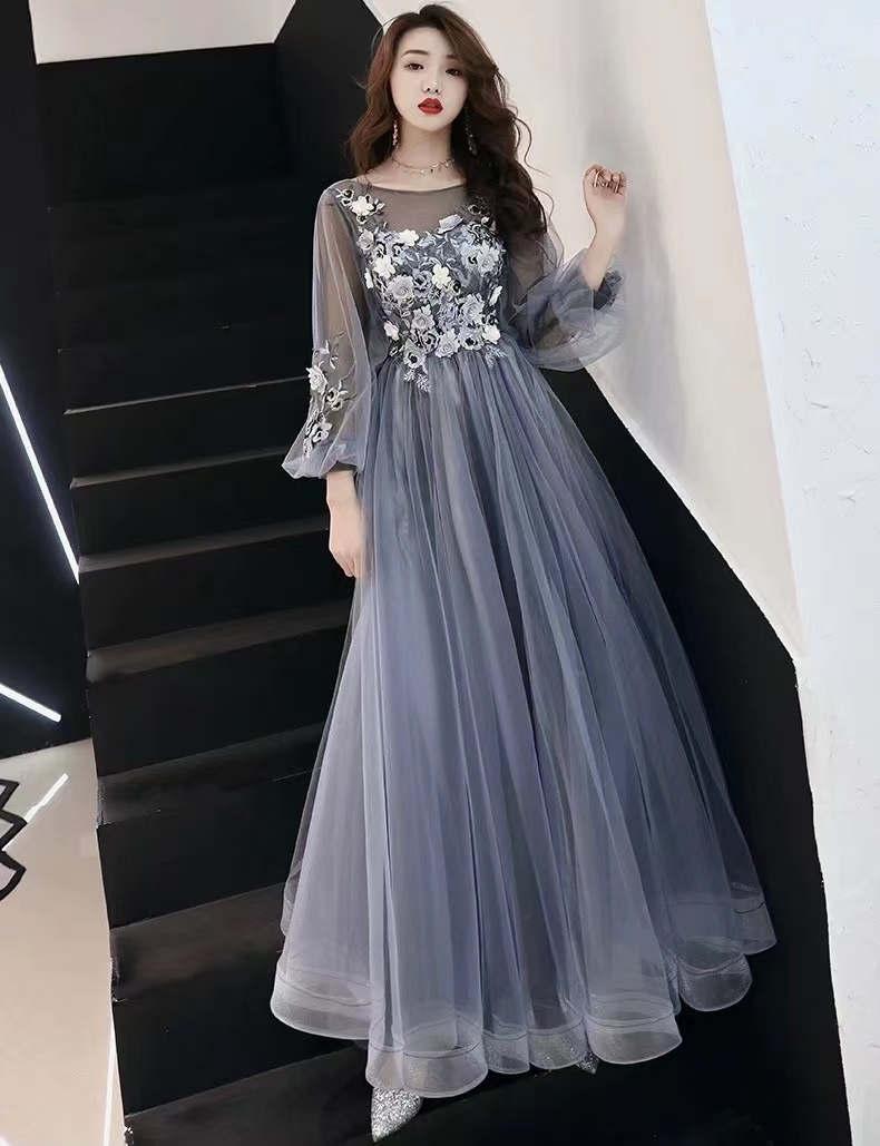 Elegant Fairy Dress, Long Sleeves Palace Prom Dress With Appliques,custom Made