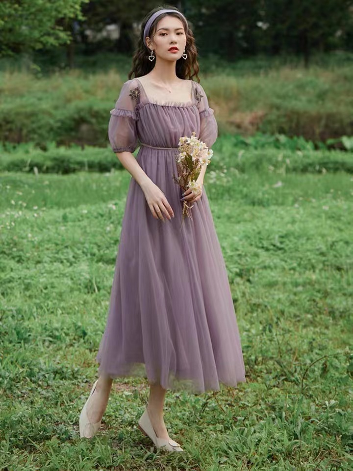 Girl, Heavy Industry, Vintage, Court Style, Romantic Purple Dress, Tulle Fairy Pary Dress
