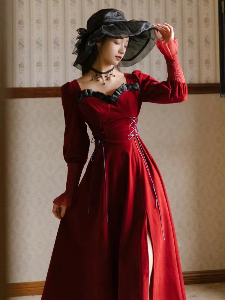 Red Velvet Dress, , Vintage Prom Dress, Sweet Princess Dress