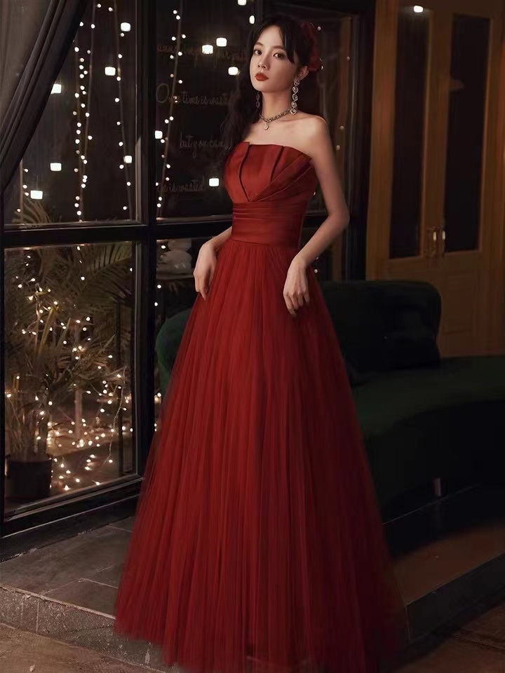 Sexy Evening Dress,red Prom Dress,strapless Dress,custom Made