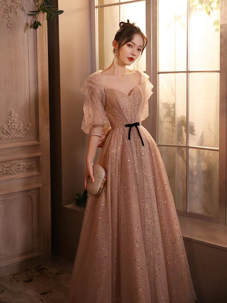 Spring, Elegant Prom Dress, Light Pink Star Party Dress,custom Made