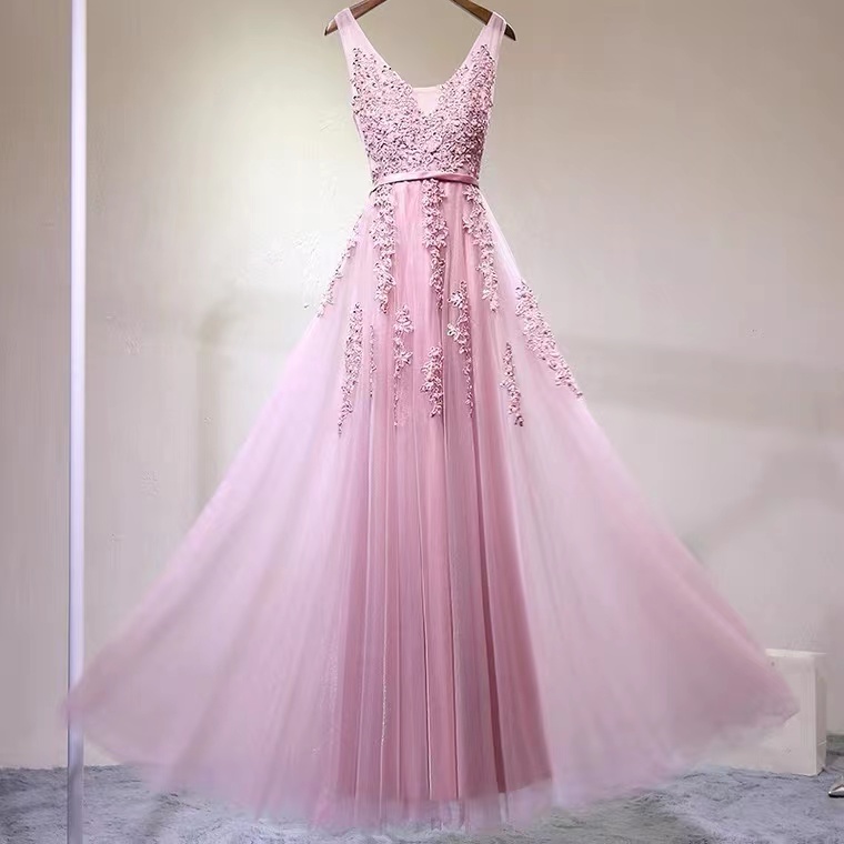 Pink Prom Dress,cute Party Dress, Sleeveless Lace Dress,custom Made