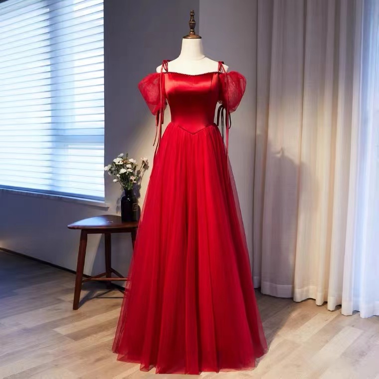 Red Prom Dress,chic Satinant Tulle Party Dress, Off Shoulder Evening Dress,custom Made